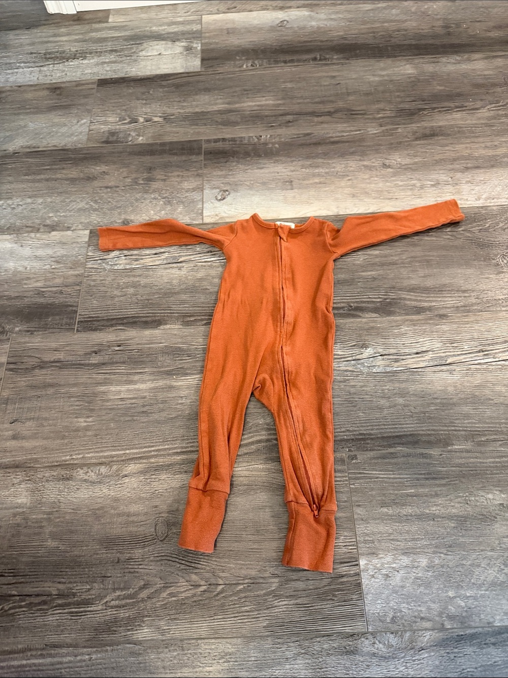 Little Lott Kids Long-Sleeve One-Piece Zipper Pajamas in Rust Orange